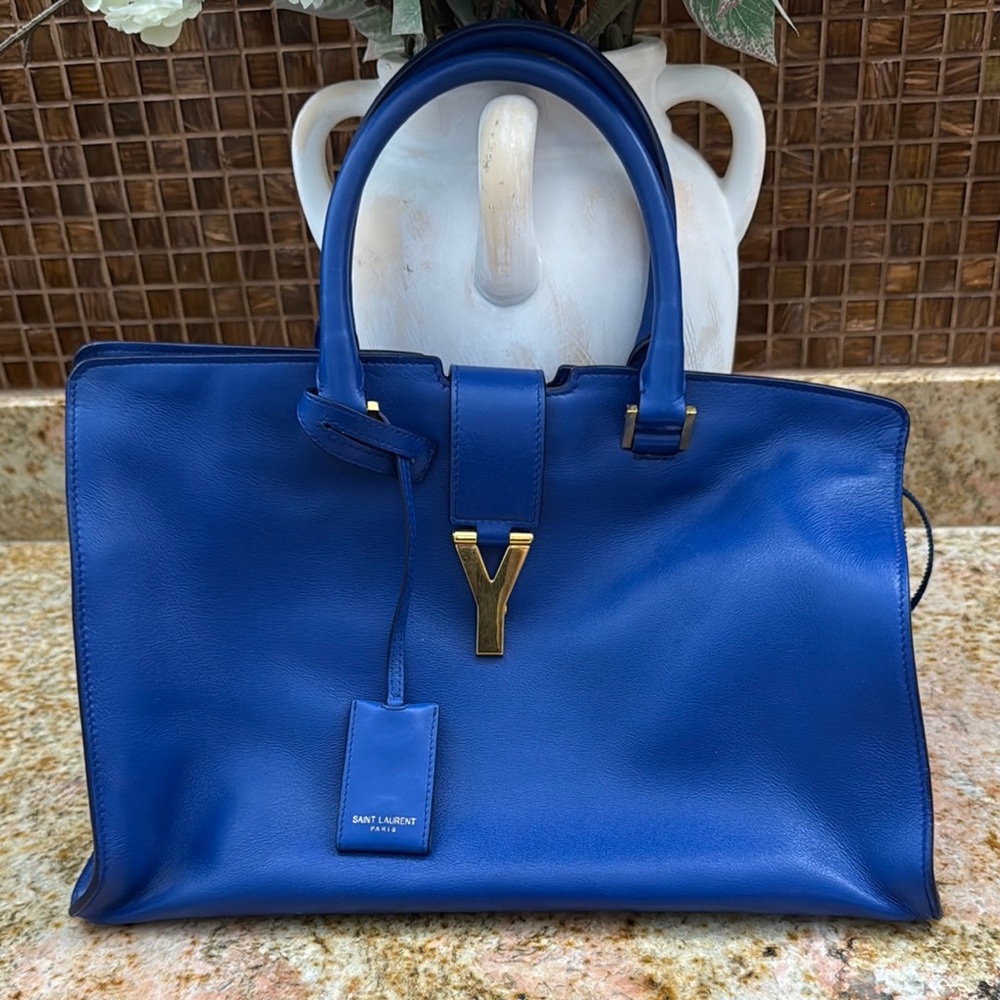 Saint Laurent Blue Leather Tote Bag Y Cabas